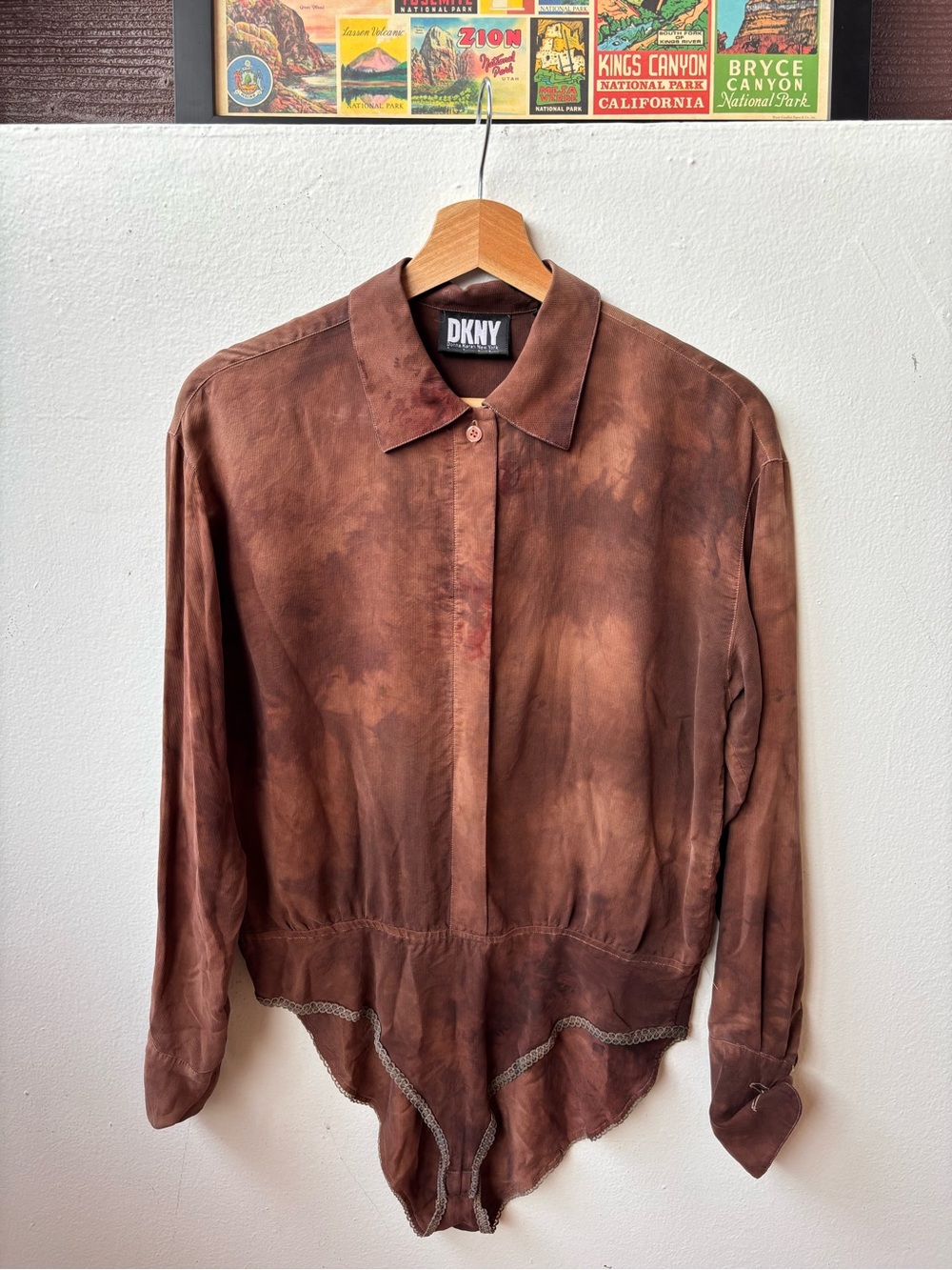 DKNY Men's Tie-Dye Brown Button-Front Casual one piece